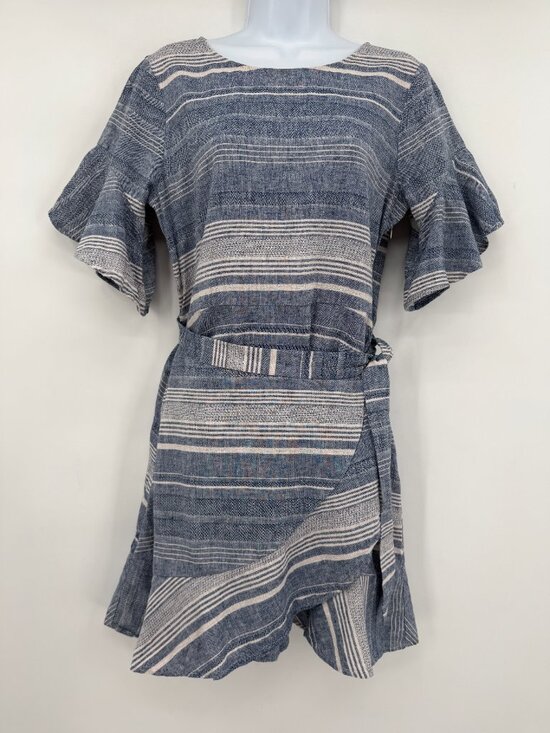 Express Dresses & Skirts - Express Women’s Size S Blue Striped Linen Blend Wrap Mini Dress